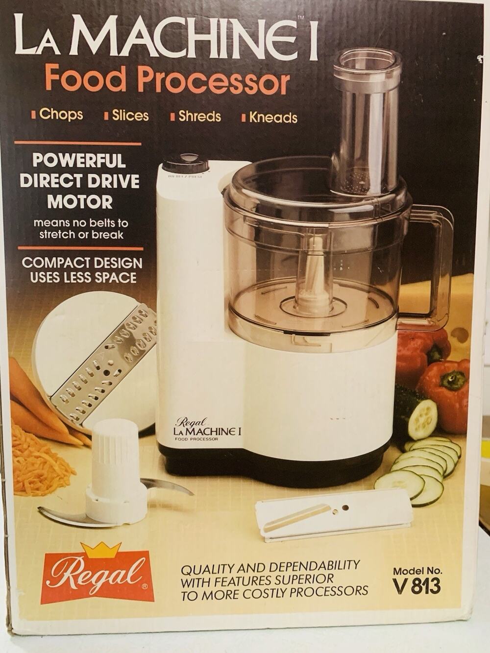 Vintage Regal La Machine 1 Food Processor V813 Almond – New in Box w/Accessories